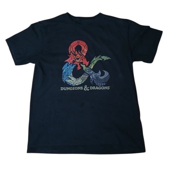 Dungeons & Dragons Ampersand Dragon Logo T-Shirt Youth L Black & Multicolor - Picture 1 of 4